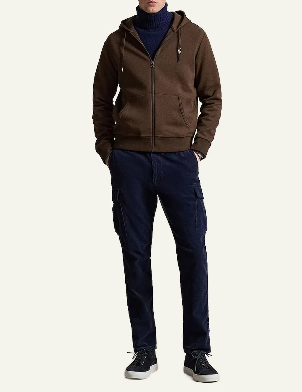 Polo Ralph Lauren brown double knit zip hoodie me white pony logo