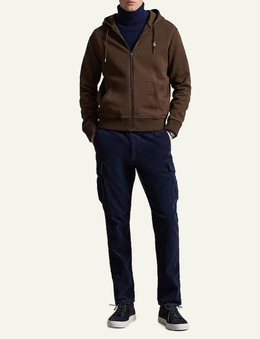 Polo Ralph Lauren brown double knit zip hoodie me white pony logo