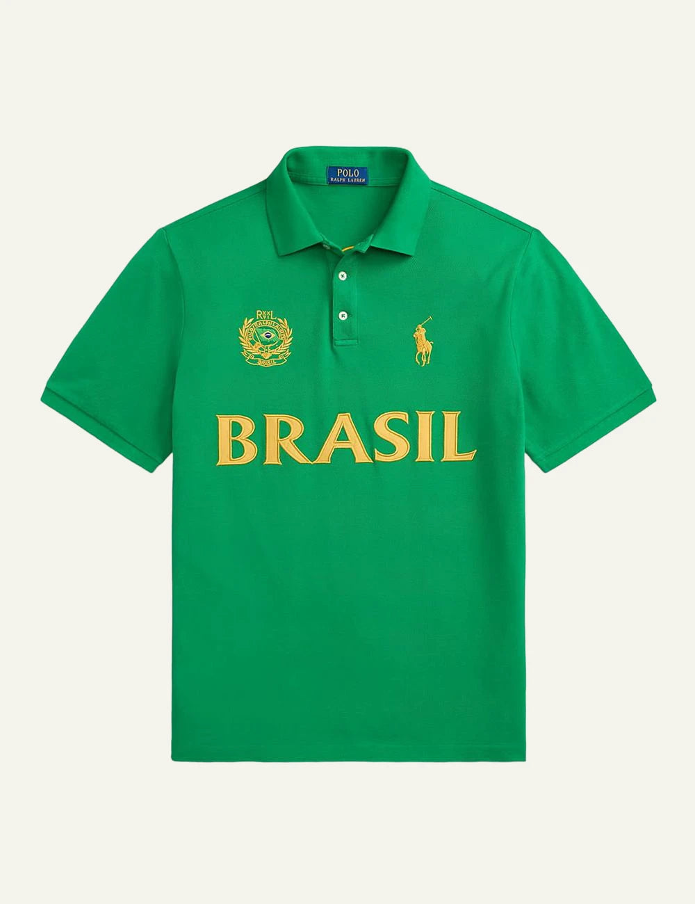 Polo Ralph Lauren green Brasil polo shirt with embroidered crest front view
