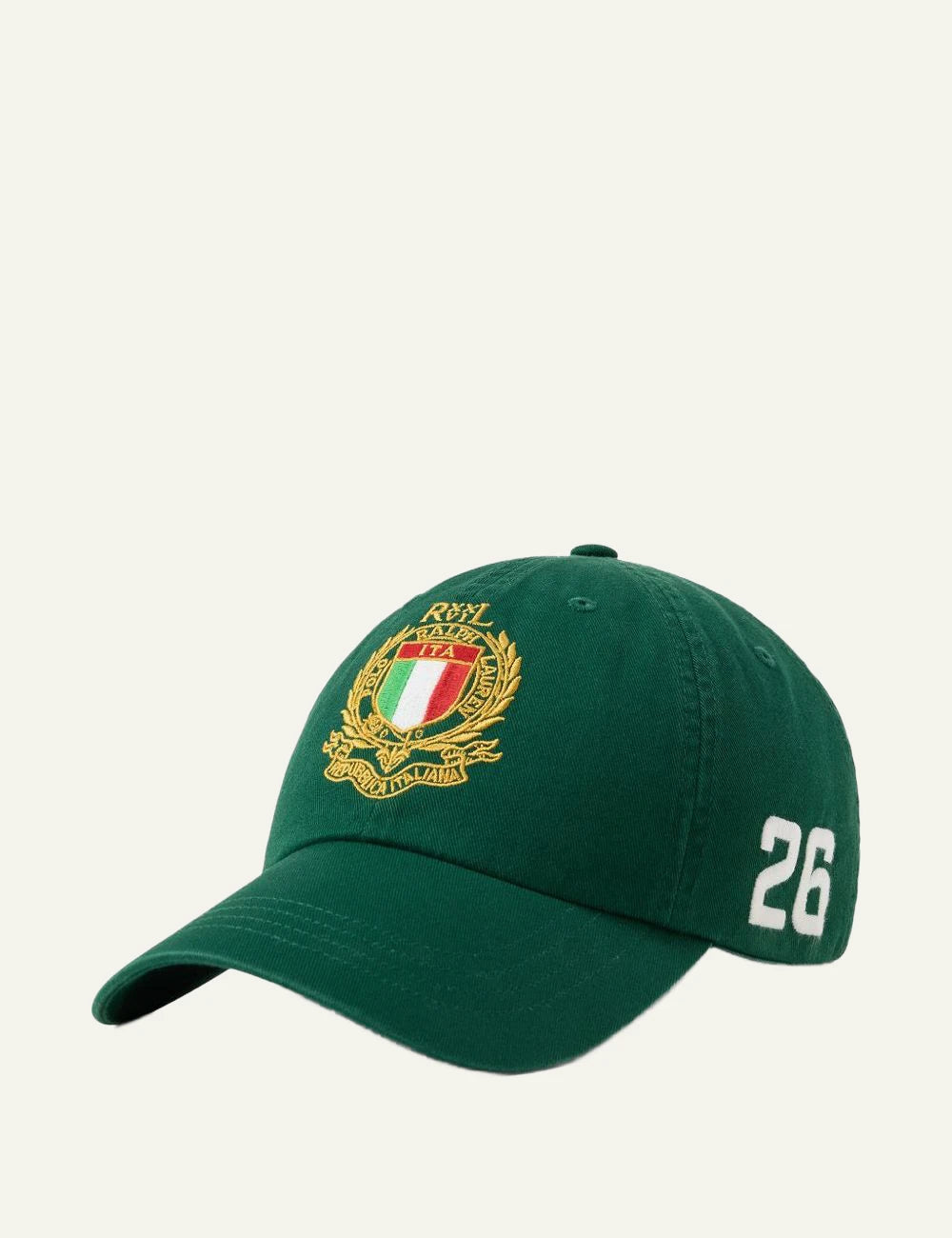 Polo Ralph Lauren green cap with Italian crest embroidery detail