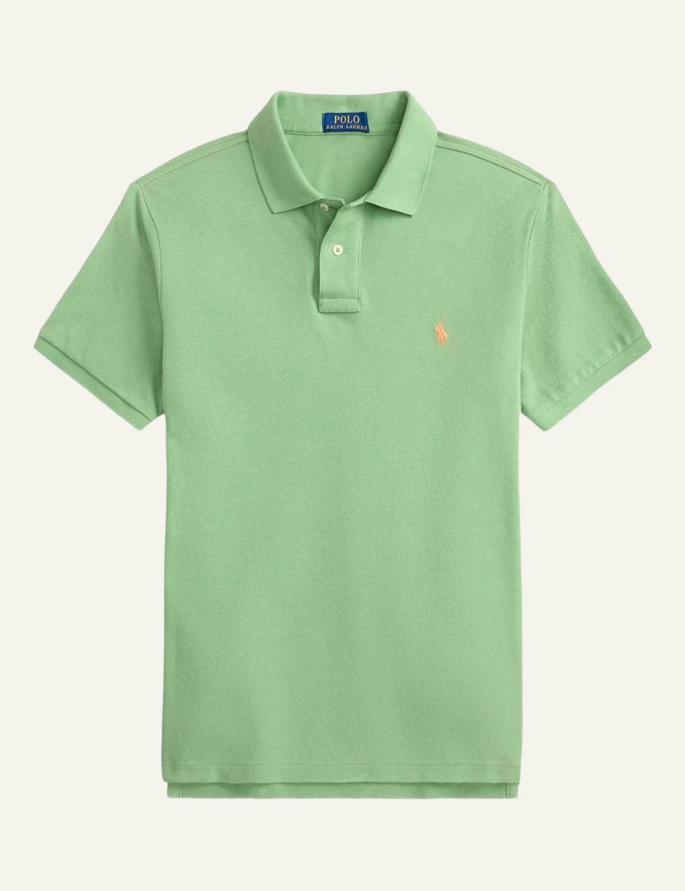 Polo Ralph Lauren green polo shirt with small embroidered Big Pony front flat view