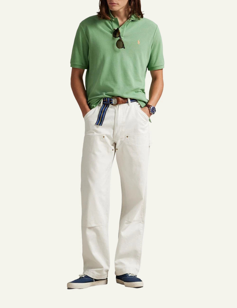 Polo Ralph Lauren green polo shirt with small embroidered Big Pony full body view