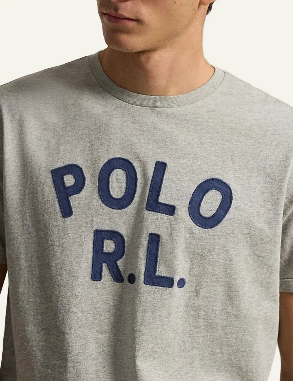 Polo Ralph Lauren grey melange t-shirt with POLO R.L. logo front detail view