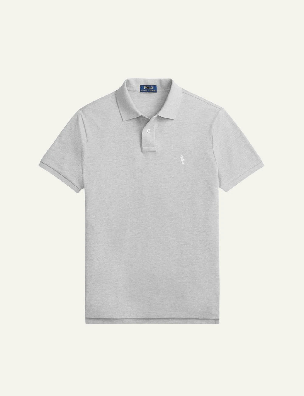 Polo Ralph Lauren grey melange slim fit pique polo me white pony front view