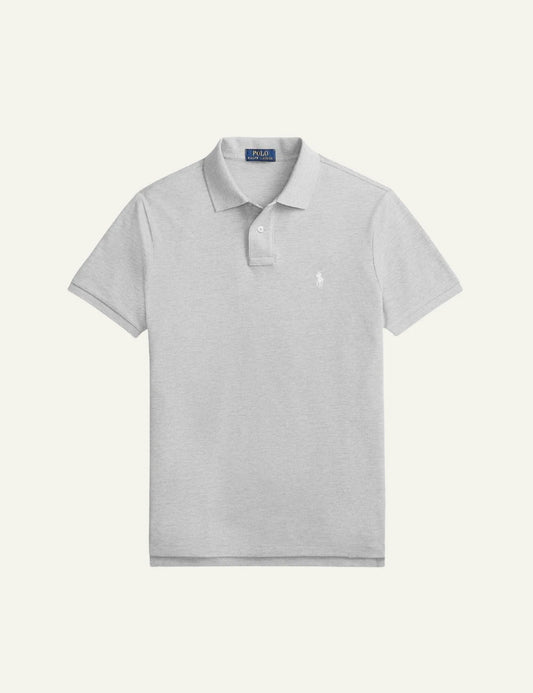 Polo Ralph Lauren grey melange slim fit pique polo me white pony front view
