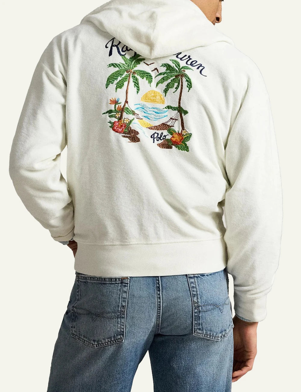 Polo Ralph Lauren hoodie cream tropical embroidery front back view