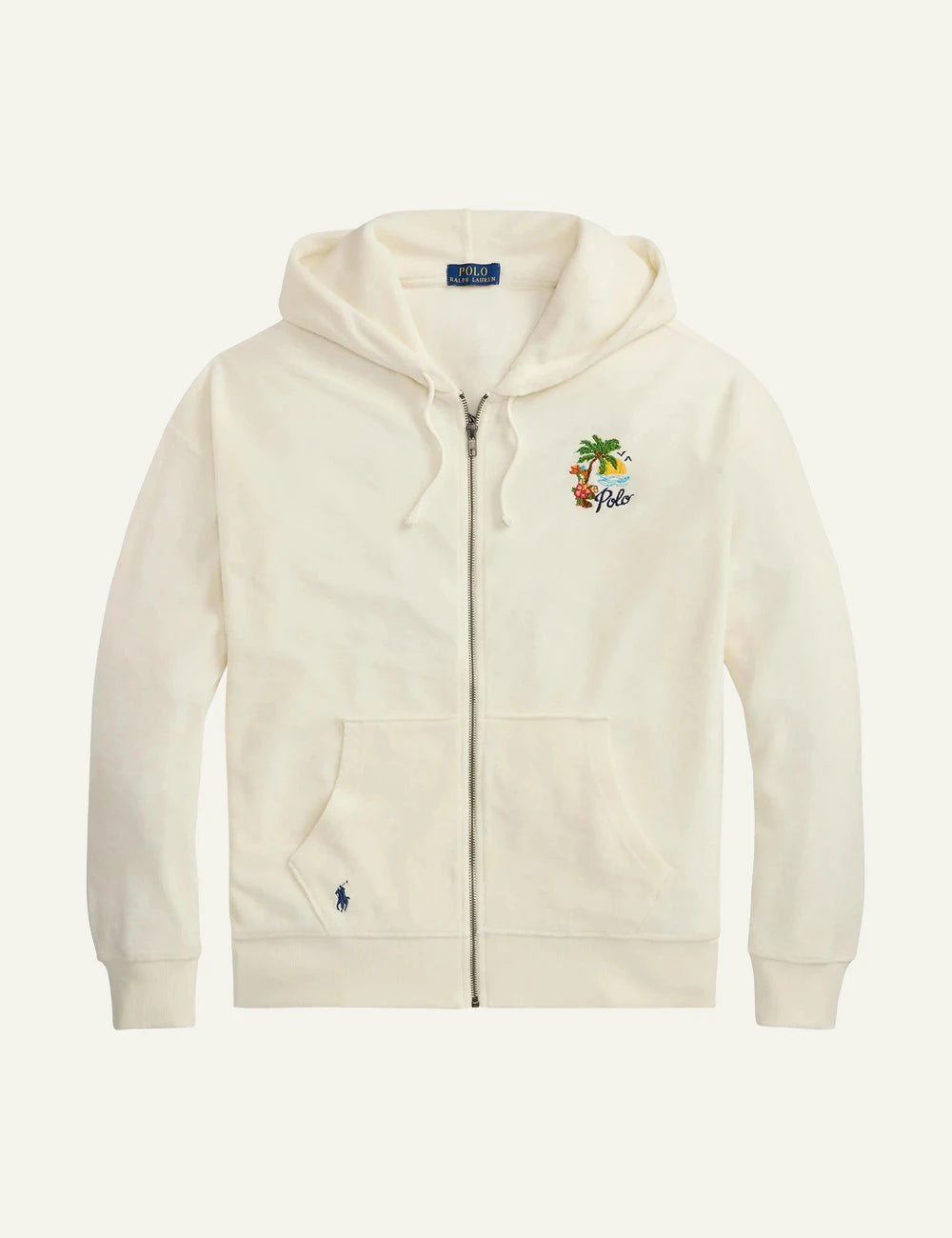 Polo Ralph Lauren hoodie cream tropical embroidery front flat view