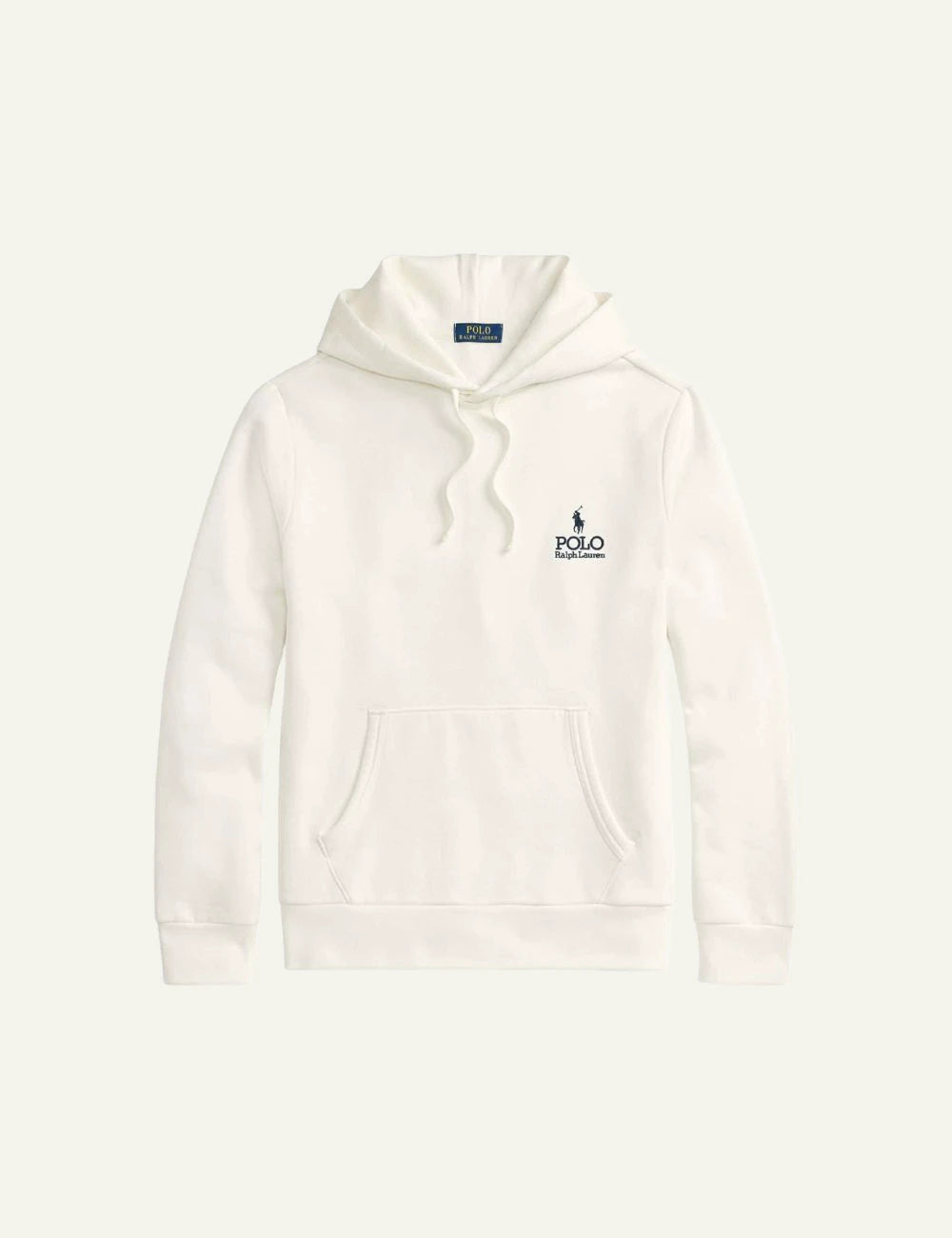 Polo Ralph Lauren hoodie white me logo kai pony embroidery chest front flat view