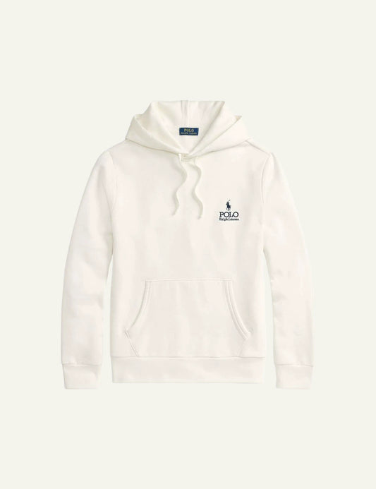 Polo Ralph Lauren hoodie white me logo kai pony embroidery chest front flat view