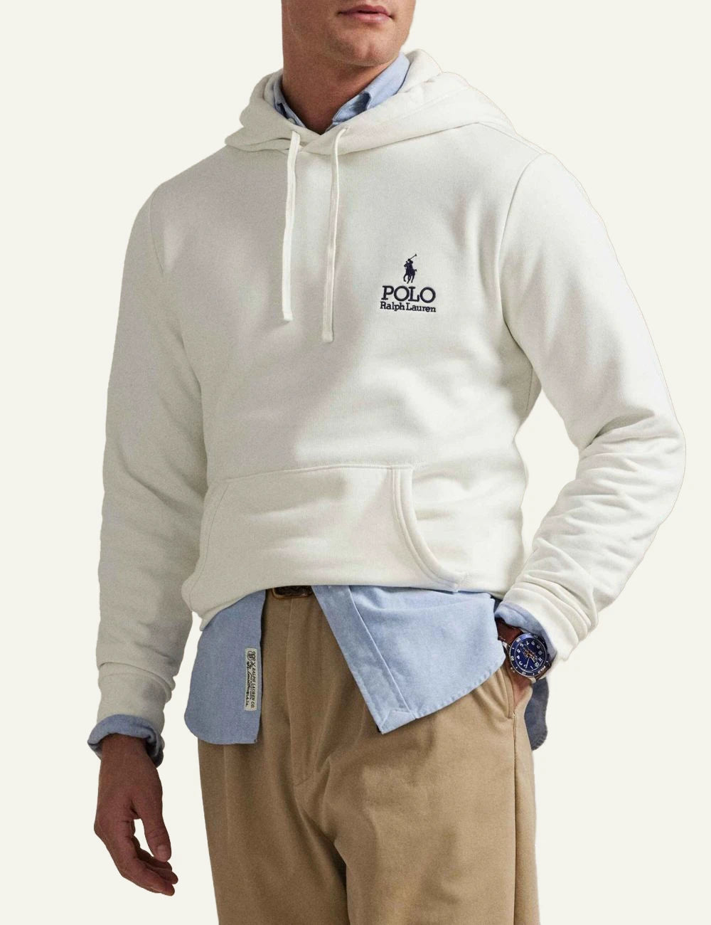 Polo Ralph Lauren hoodie white me logo kai pony embroidery chest front model view