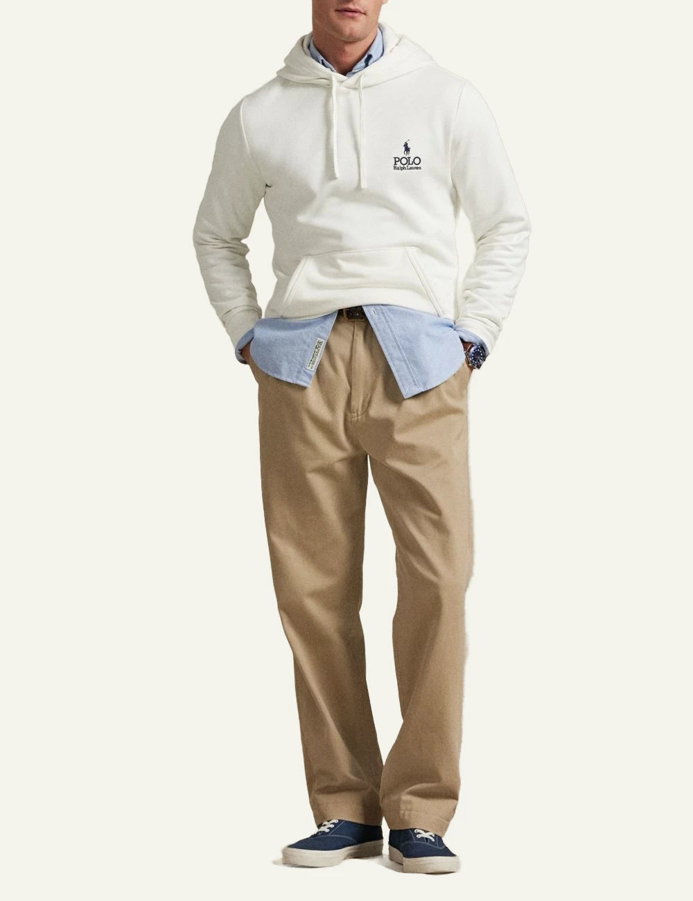 Polo Ralph Lauren hoodie white me logo kai pony embroidery chest front full body view