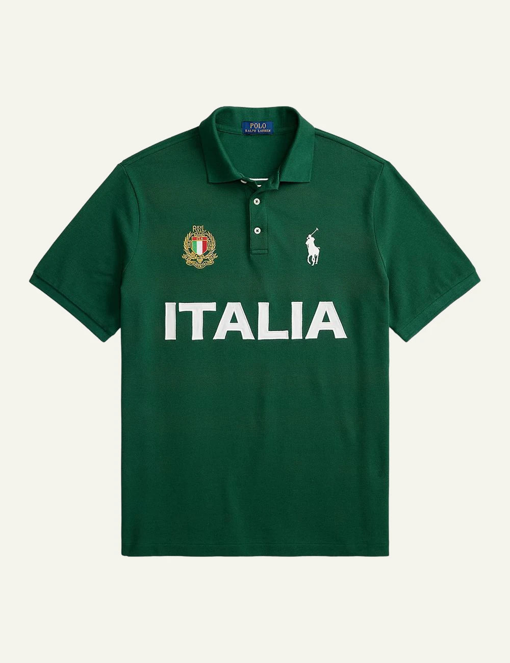 Polo Ralph Lauren green Italia polo shirt with crest and Big Pony front view