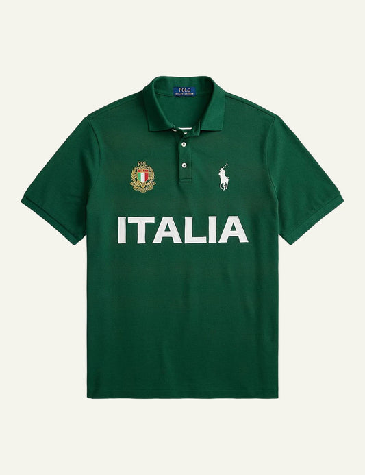 Polo Ralph Lauren green Italia polo shirt with crest and Big Pony front view