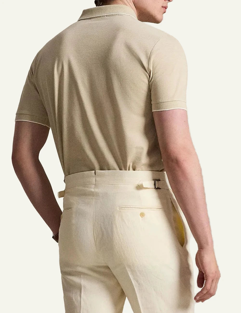 Polo Ralph Lauren johnny collar polo beige me white pony logo back view