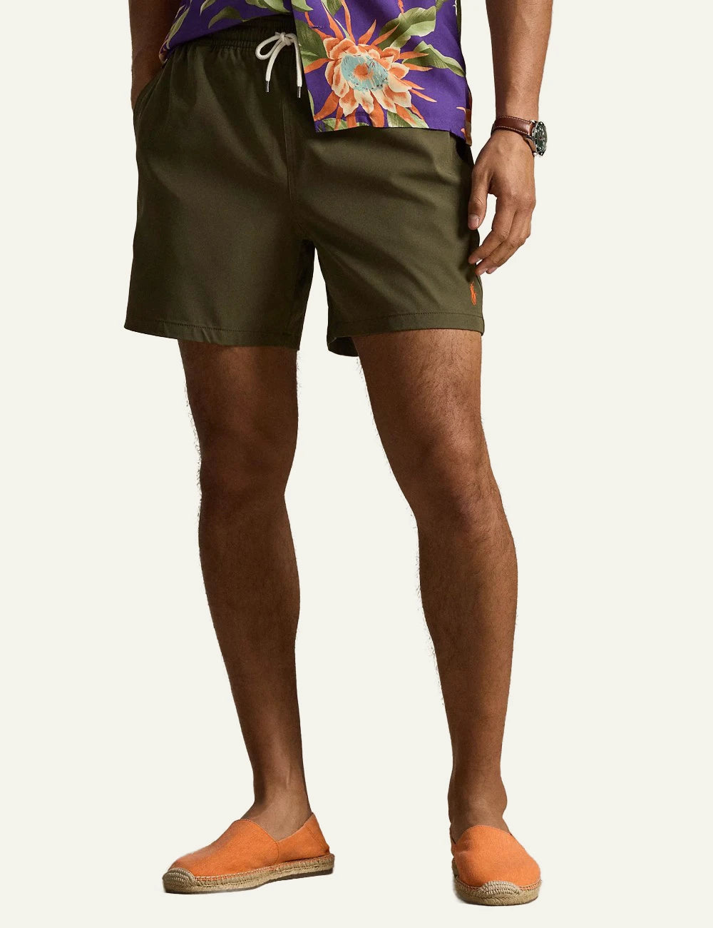 polo ralph lauren khaki swim shorts classic fit pony logo front model view