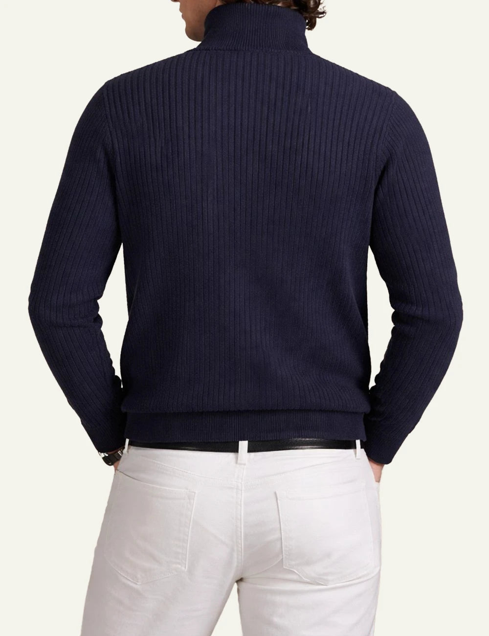 Polo Ralph Lauren knit cardigan navy rib me high neck back view