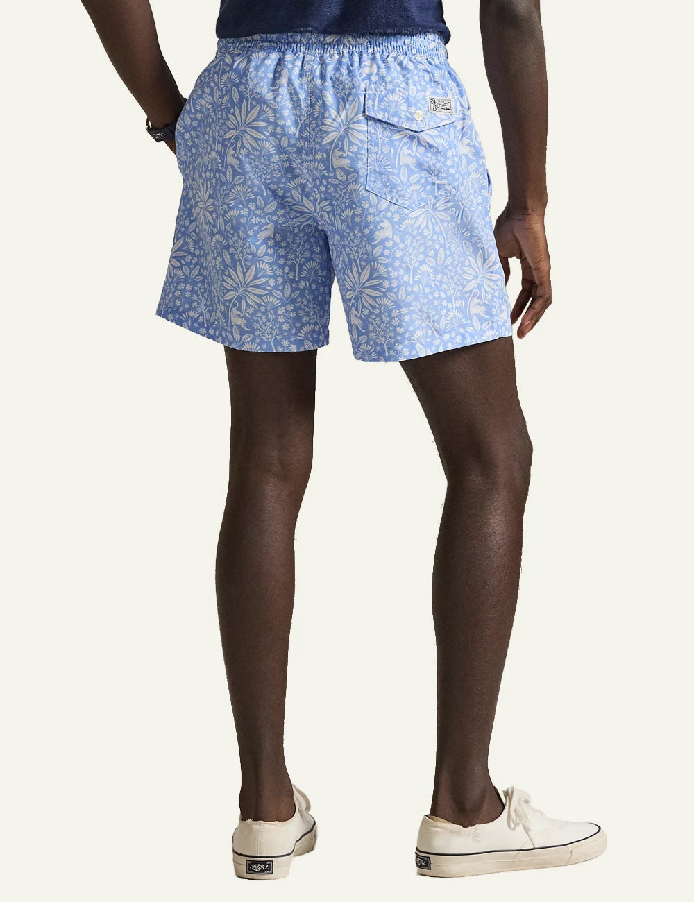 polo ralph lauren light blue swim shorts floral tropical print classic fit back view