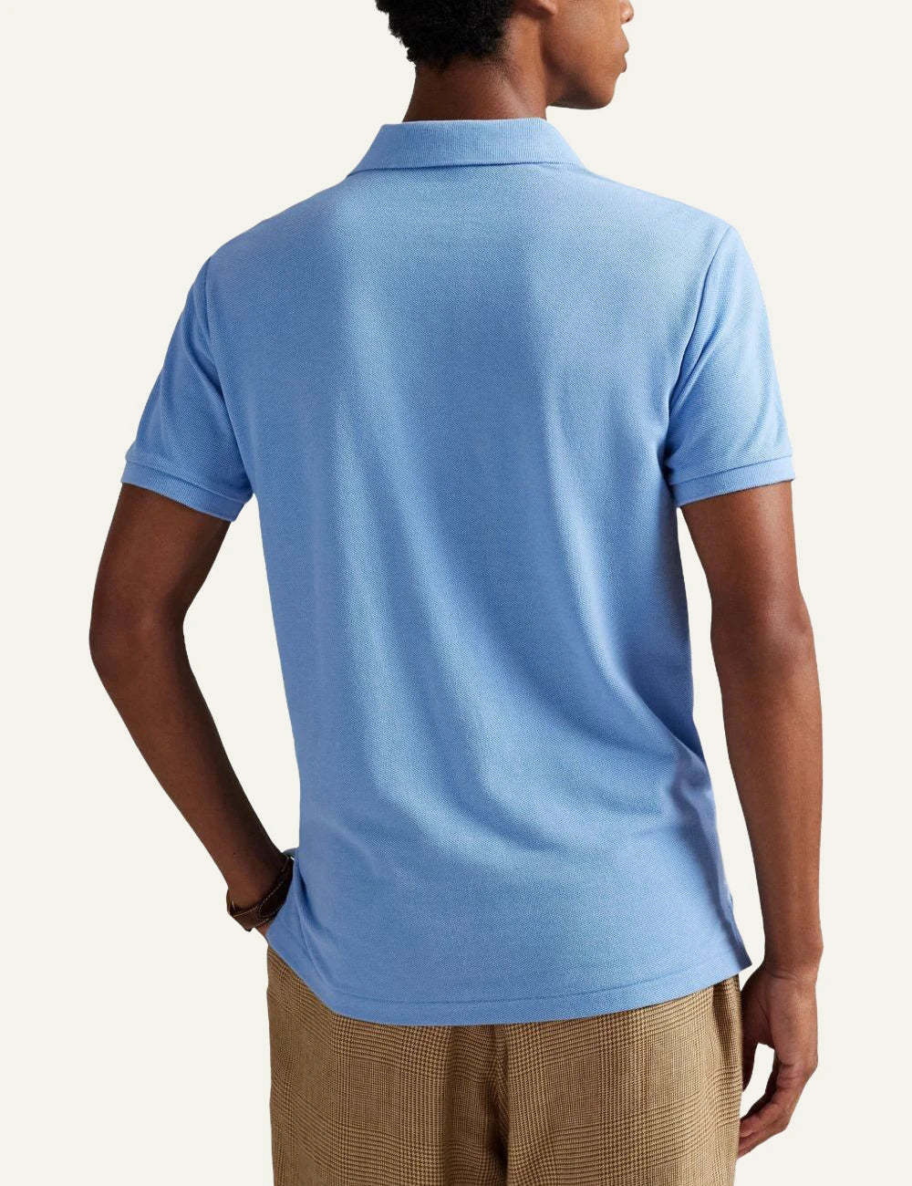 Polo Ralph Lauren light blue polo shirt with small embroidered Big Pony back model view