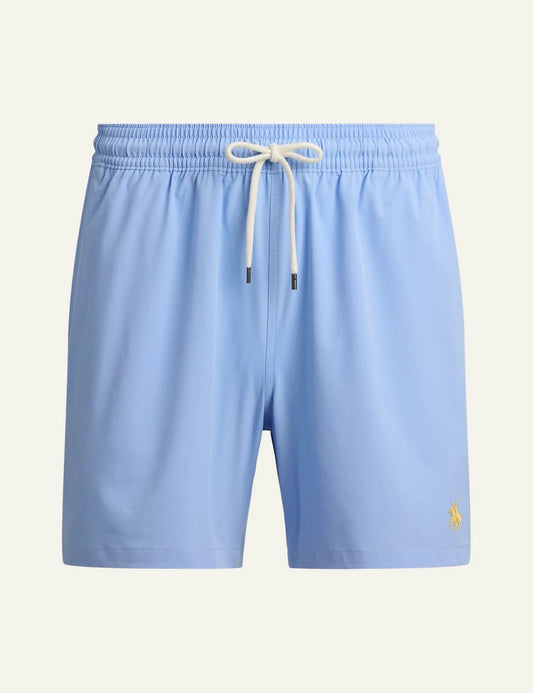 polo ralph lauren light blue swim shorts classic fit pony logo front view