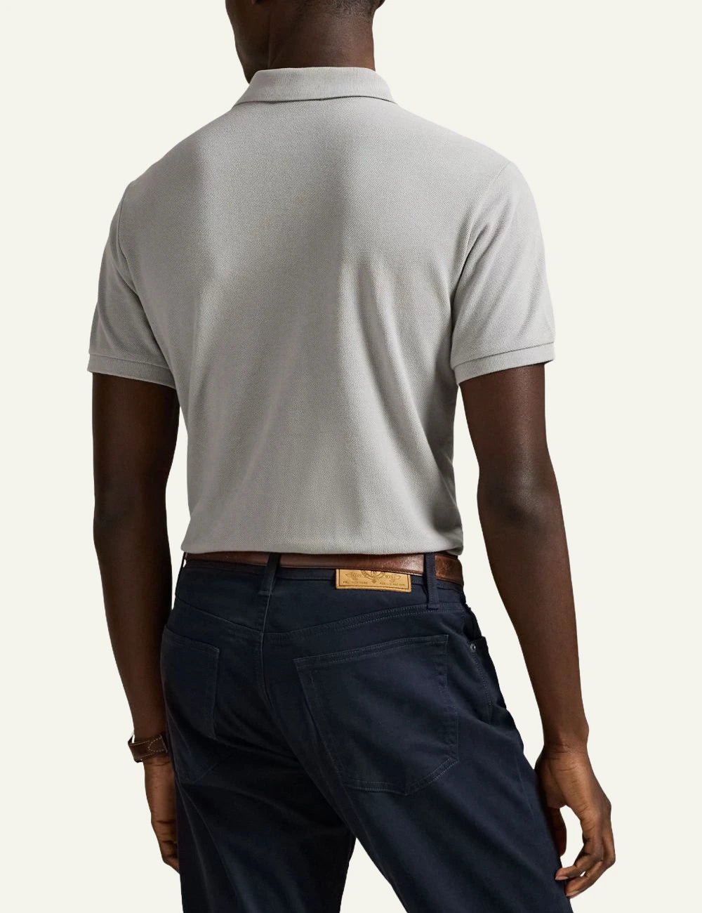 Polo Ralph Lauren light grey polo shirt with small embroidered Big Pony back model view