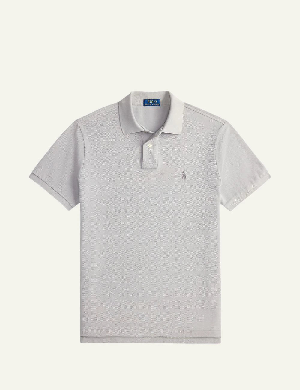 Polo Ralph Lauren light grey polo shirt with small embroidered Big Pony front flat view