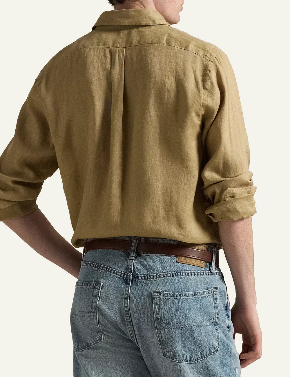 polo ralph lauren linen shirt beige long sleeve button down pony logo back view