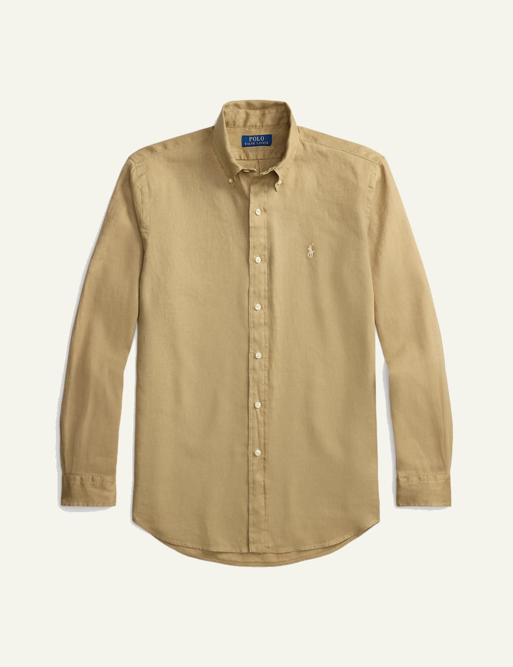 polo ralph lauren linen shirt beige long sleeve button down pony logo front view