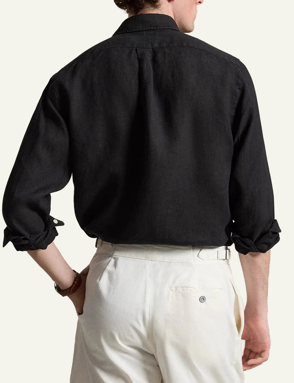 polo ralph lauren linen shirt black long sleeve button down pony logo back view