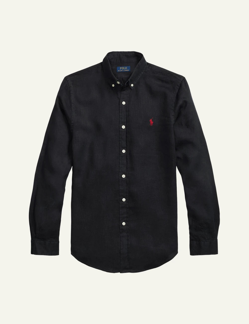 polo ralph lauren linen shirt black long sleeve button down pony logo front view