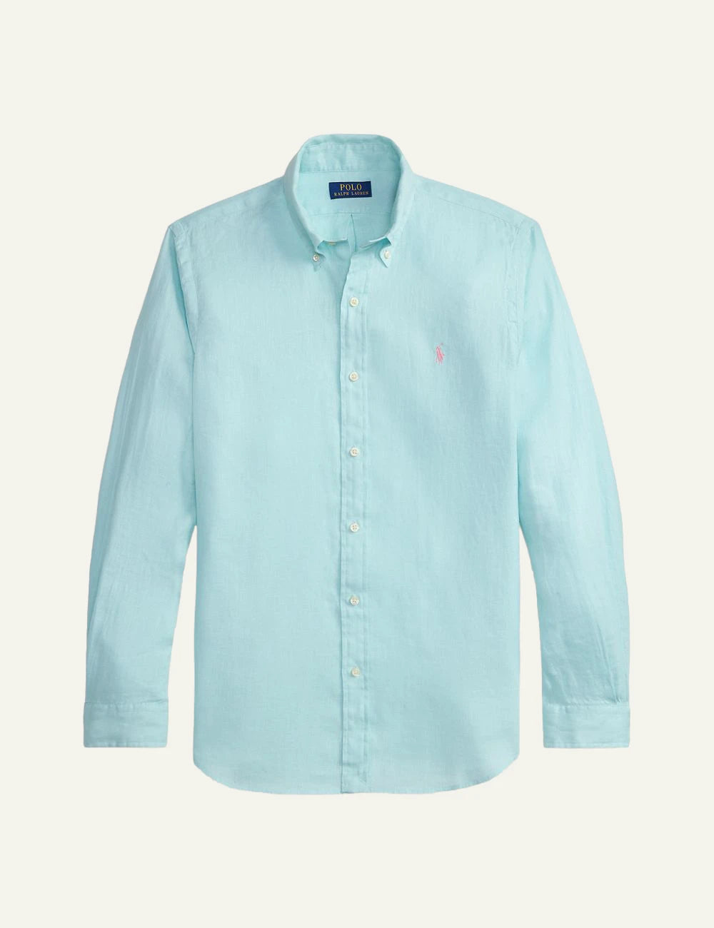 polo ralph lauren linen shirt light blue long sleeve button down pony logo front view