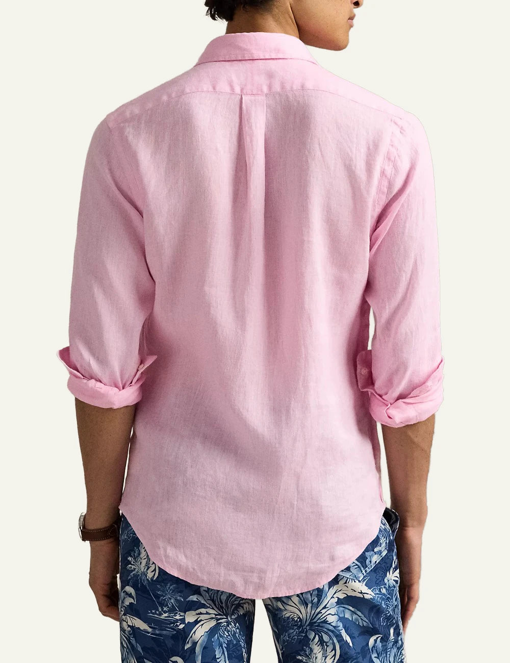 polo ralph lauren linen shirt pink long sleeve button down pony logo back view
