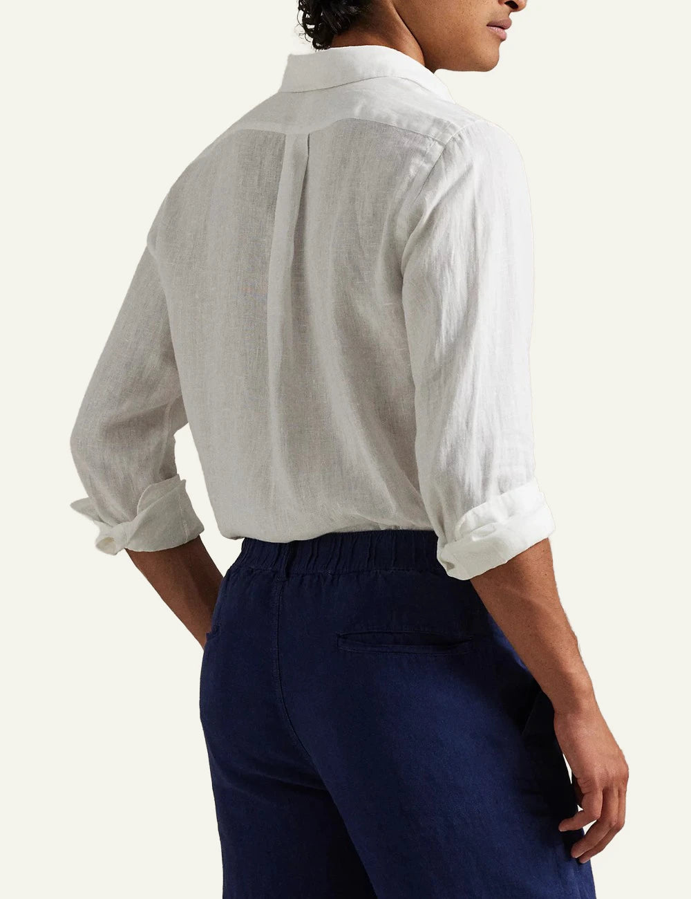 polo ralph lauren linen shirt white long sleeve button down pony logo back view