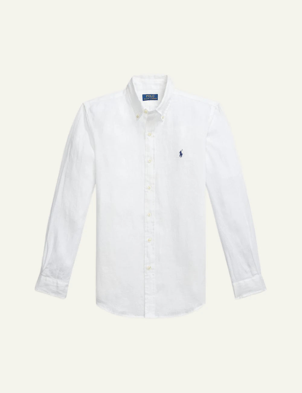 polo ralph lauren linen shirt white long sleeve button down pony logo front view