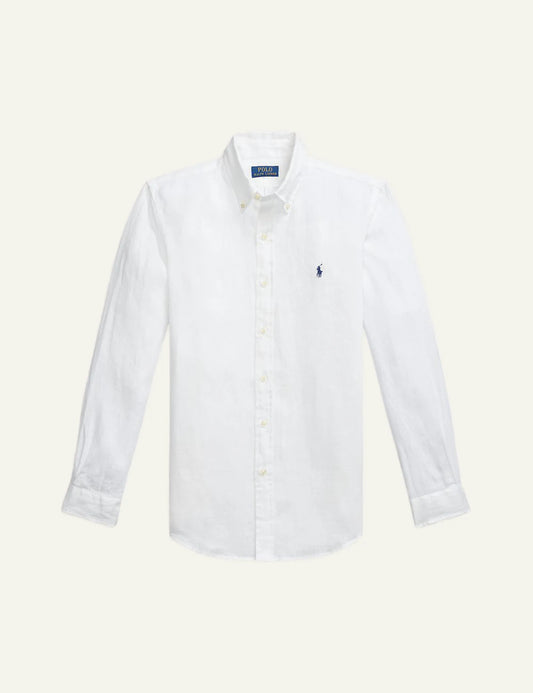 polo ralph lauren linen shirt white long sleeve button down pony logo front view