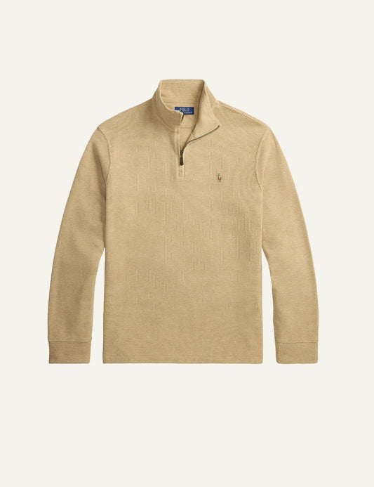 Men's Polo Ralph Lauren beige cotton half-zip sweater with embroidered Pony logo