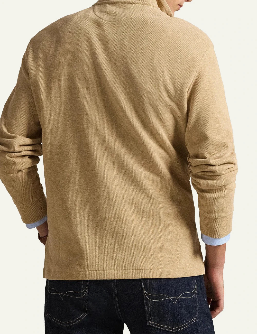 Men's Polo Ralph Lauren beige cotton half-zip sweater with embroidered Pony logo back
