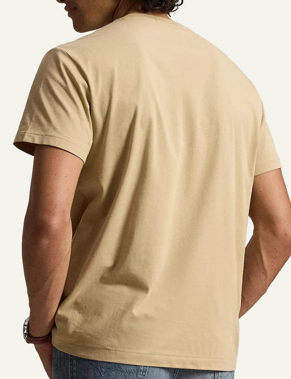 Men's Polo Ralph Lauren beige cotton T-shirt with embroidered New York logo back