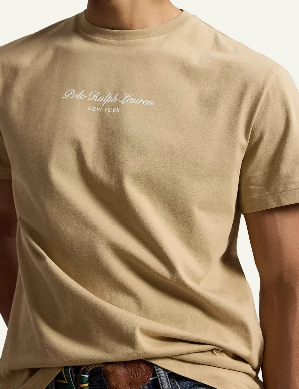 Men's Polo Ralph Lauren beige cotton T-shirt with embroidered New York logo model