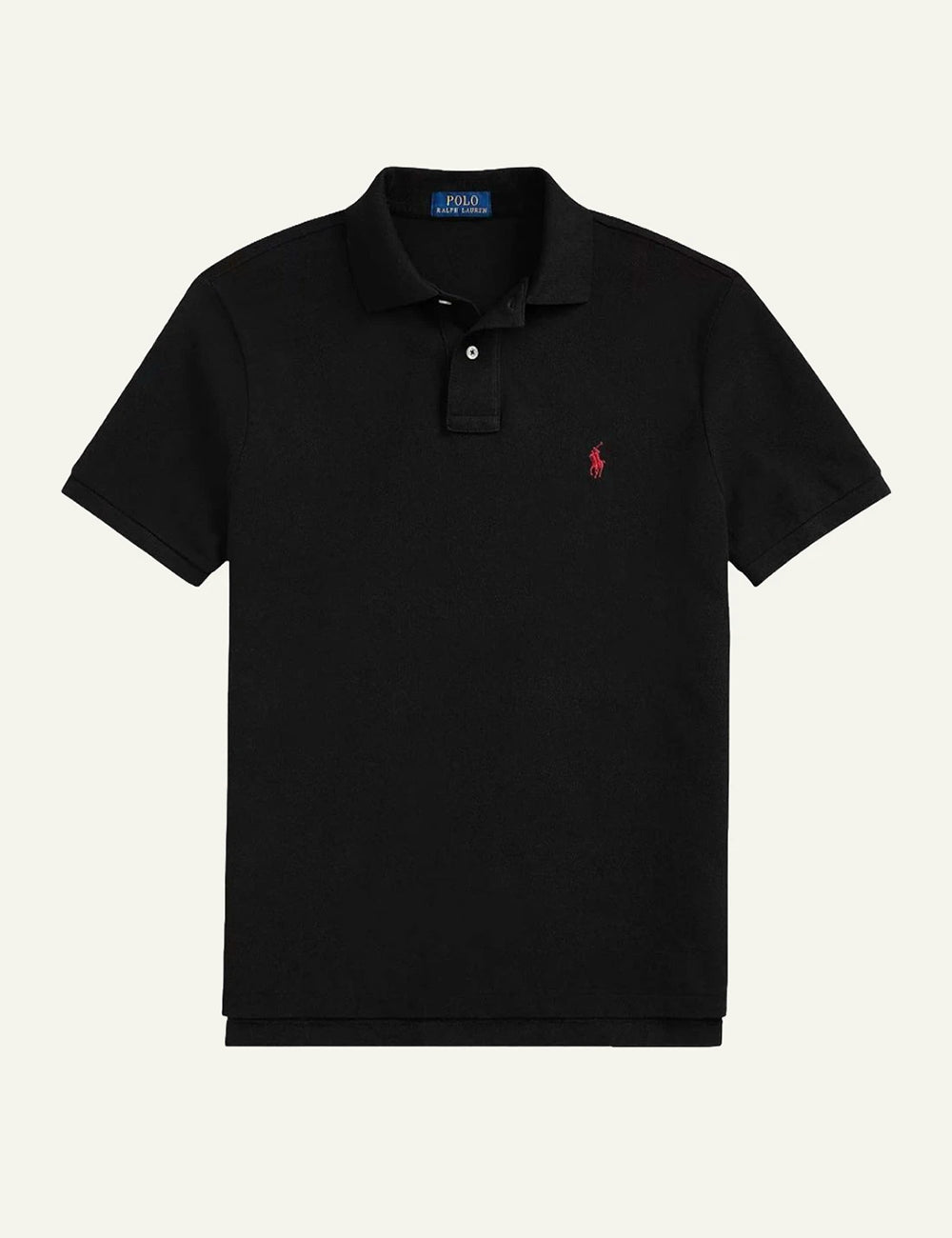 Men's Polo Ralph Lauren black cotton pique polo shirt with red embroidered Pony logo
