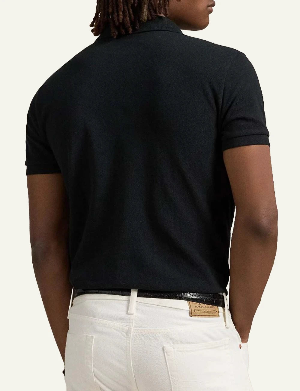 Men's Polo Ralph Lauren black cotton pique polo shirt with red embroidered Pony logo back
