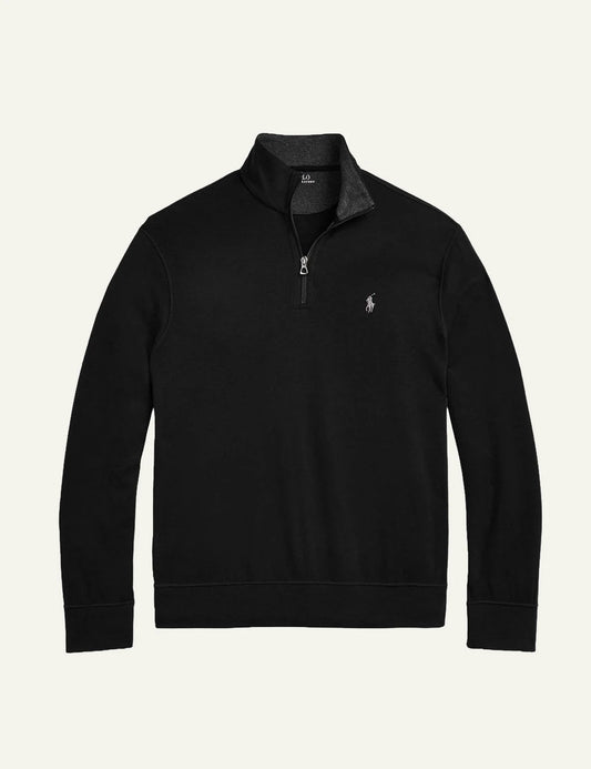 Men's Polo Ralph Lauren black half-zip sweatshirt with embroidered Pony logo