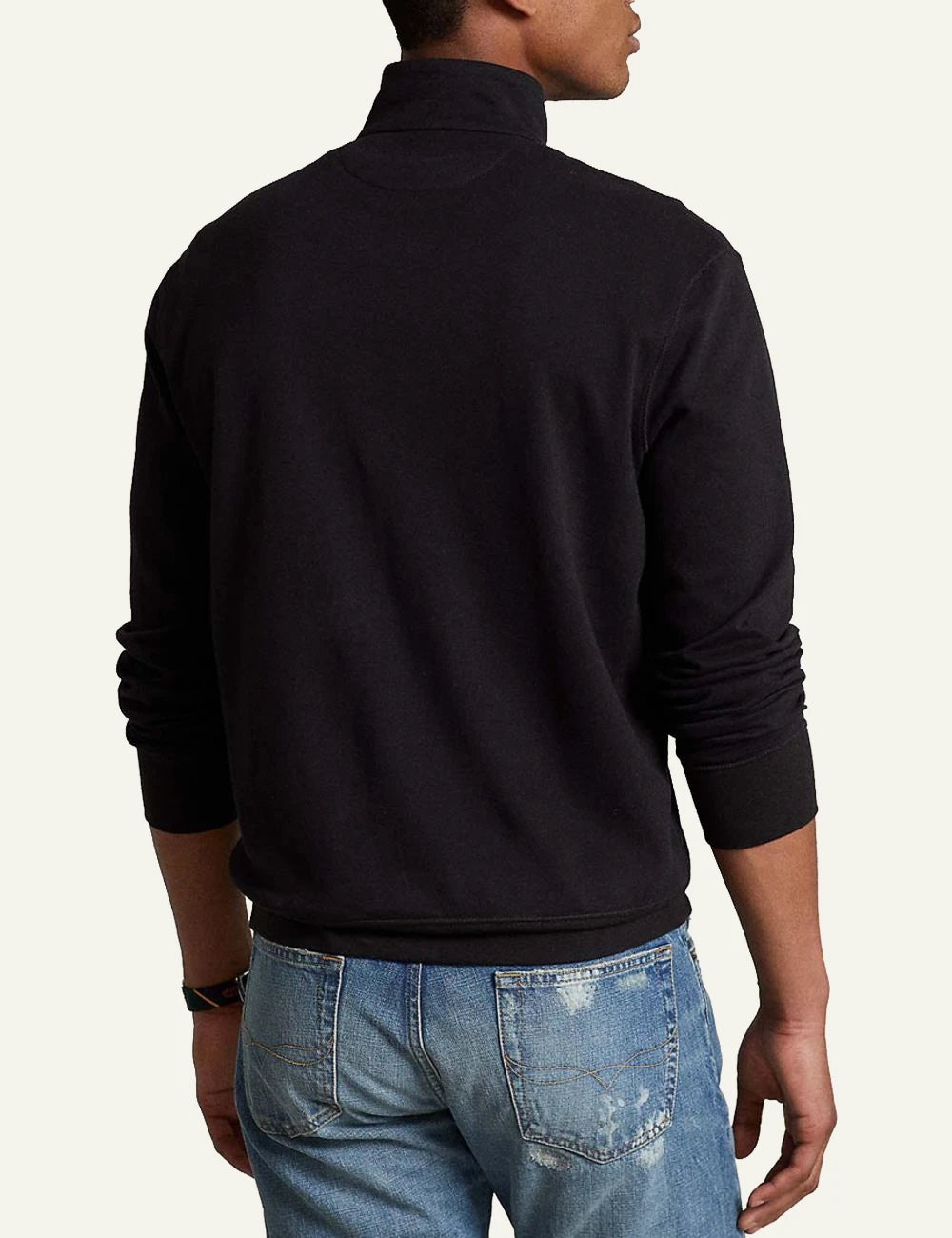 Men's Polo Ralph Lauren black half-zip sweatshirt with embroidered Pony logo back