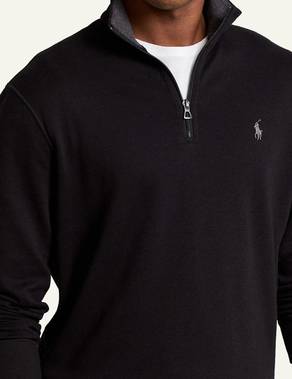 Men's Polo Ralph Lauren black half-zip sweatshirt with embroidered Pony logo model