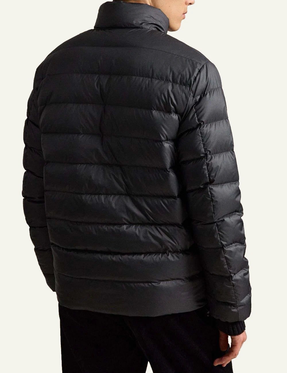 Men's Polo Ralph Lauren black quilted down jacket with embroidered Pony logo back