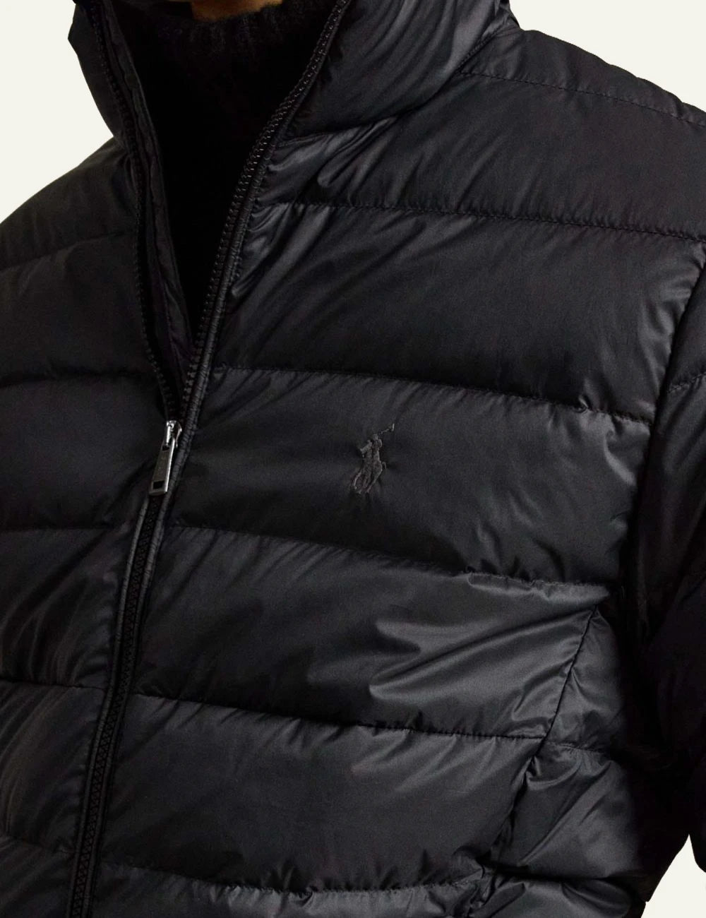 Men's Polo Ralph Lauren black quilted down jacket with embroidered Pony logo detail