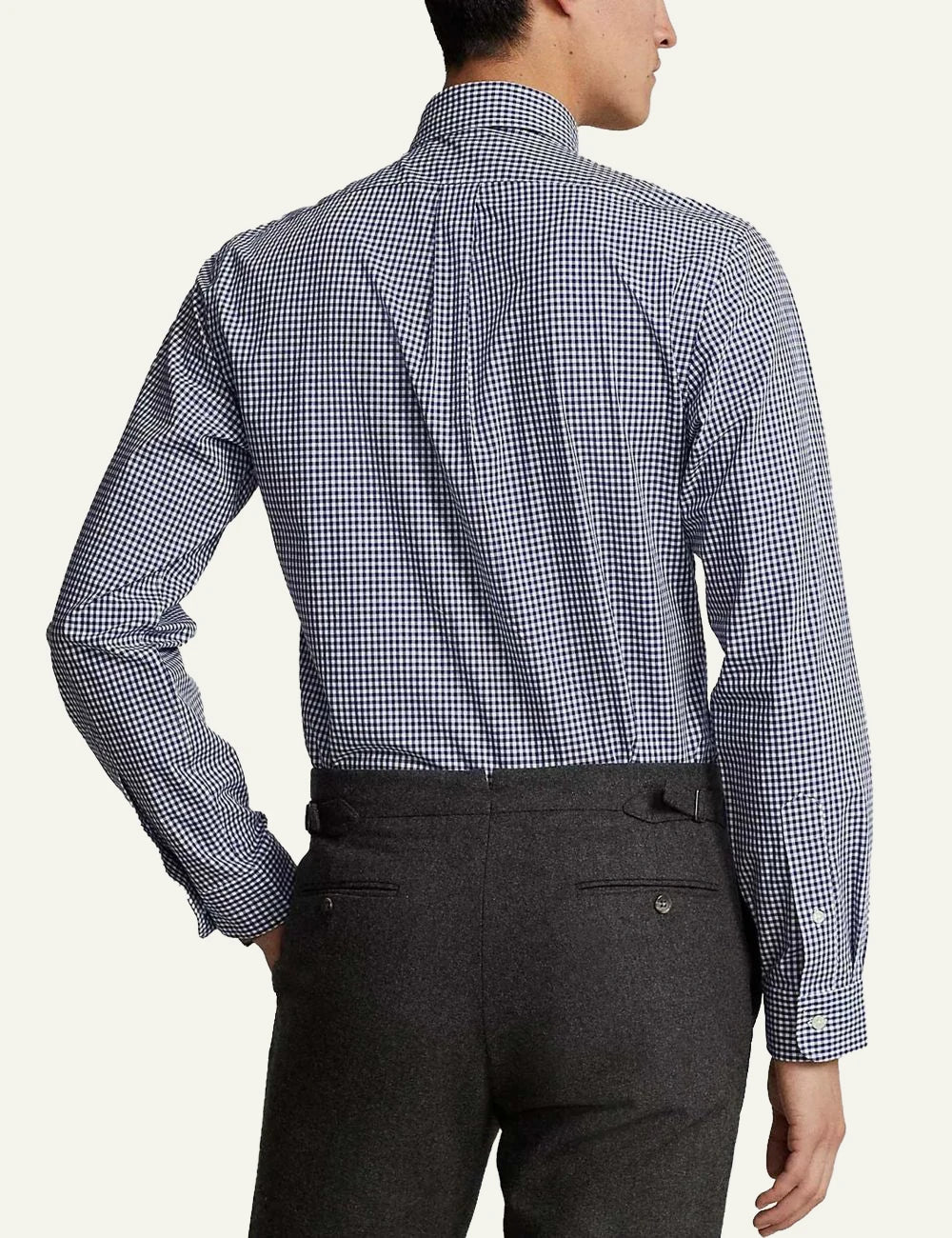 Men's Polo Ralph Lauren blue and white check shirt with embroidered Pony logo back