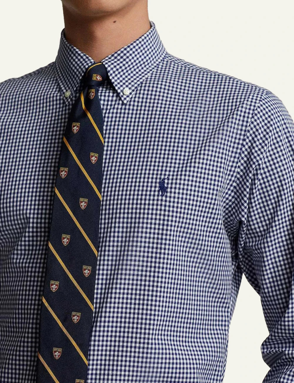 Men's Polo Ralph Lauren blue and white check shirt with embroidered Pony logo detail