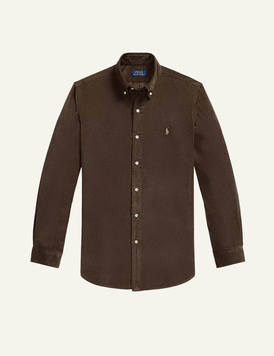 Men's Polo Ralph Lauren brown cotton corduroy shirt with embroidered Pony logo