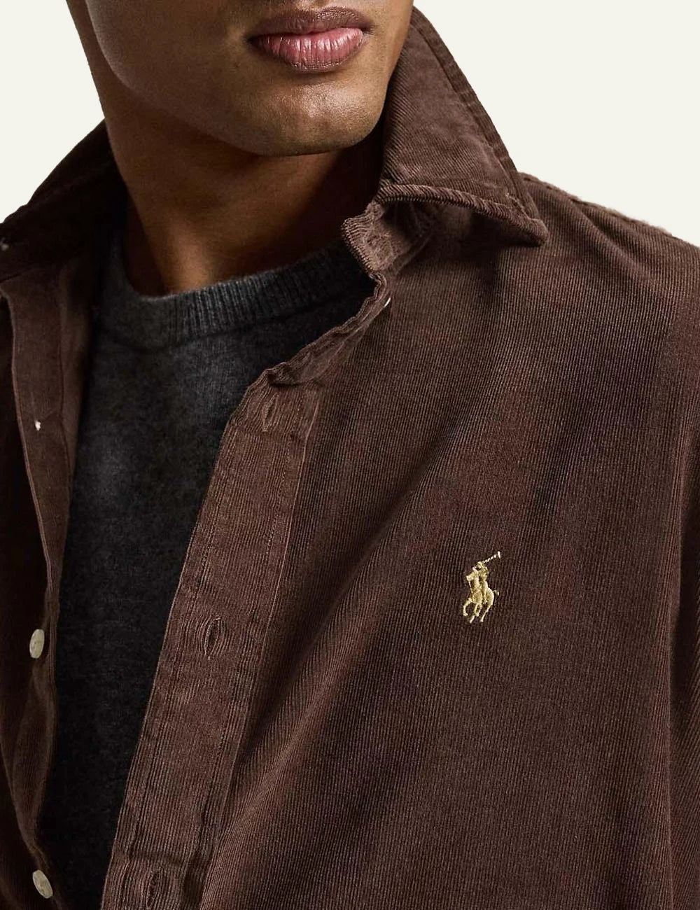 Men's Polo Ralph Lauren brown cotton corduroy shirt with embroidered Pony logo detail