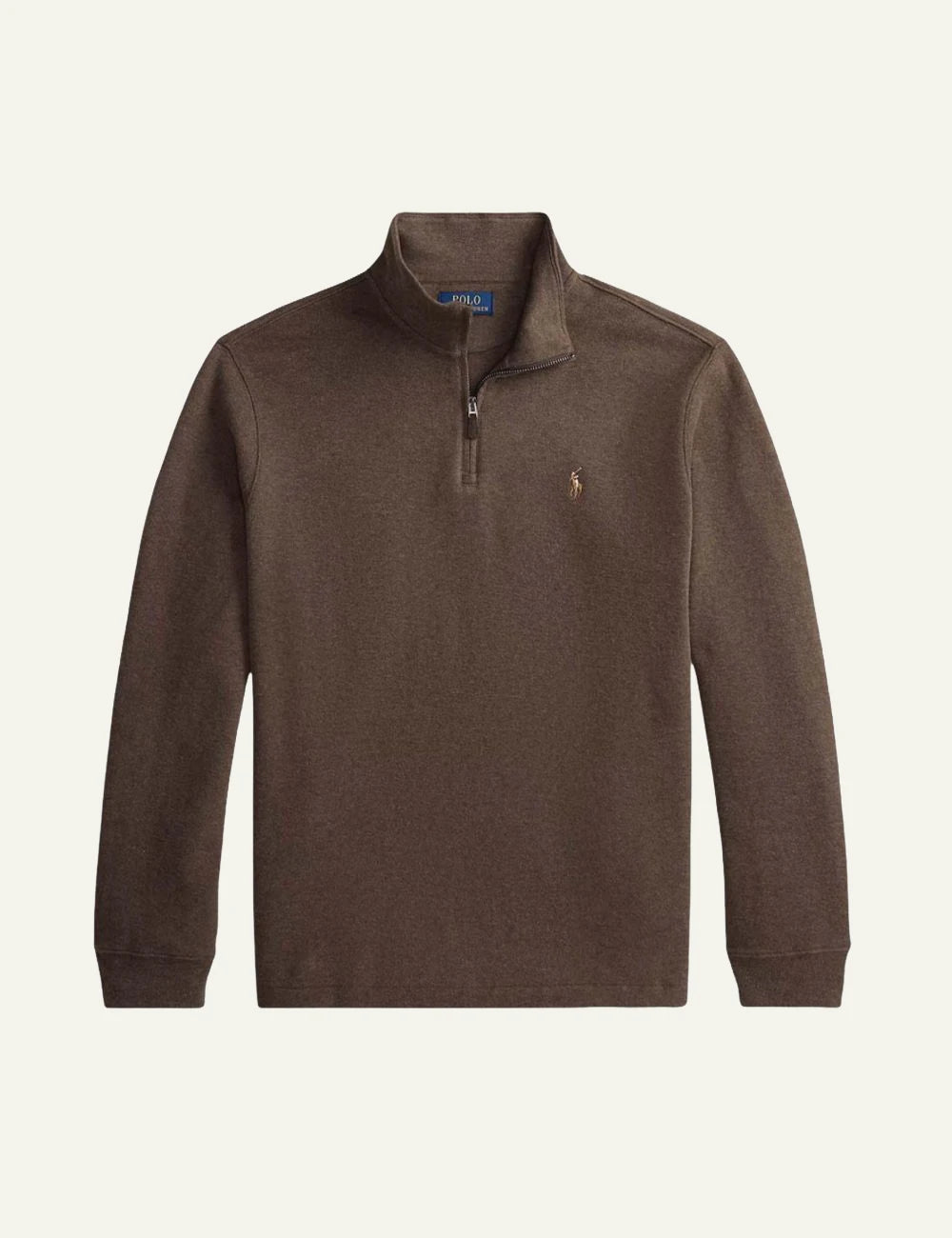 Men's Polo Ralph Lauren brown melange cotton half-zip sweater with embroidered Pony logo